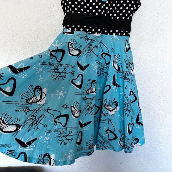 Dollz & Dames Retro A-Line Dress Size M Polka Dot MCM Print Pinup 50s Heart - Picture 5 of 16